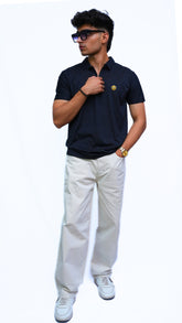 Men's Black Textured Old money style imported polo shirt